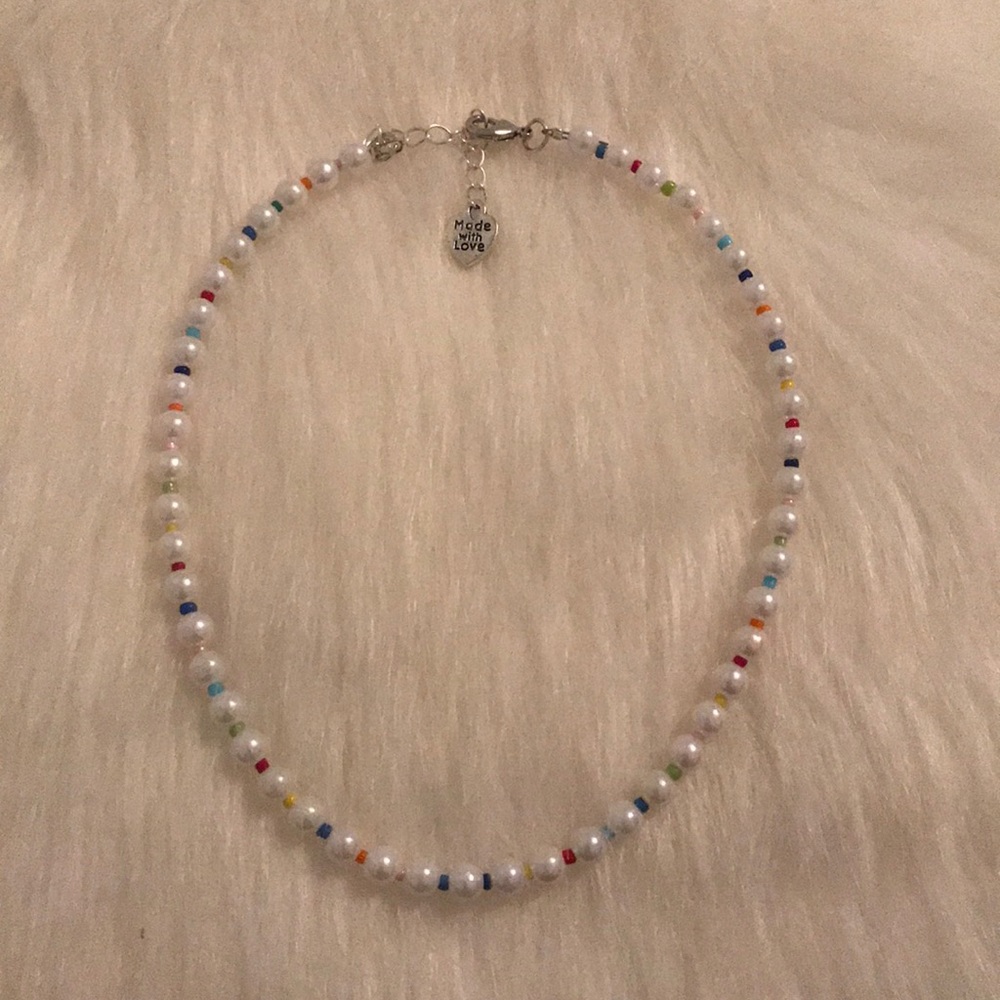pearl & rainbow necklace😻✨ handmade!!